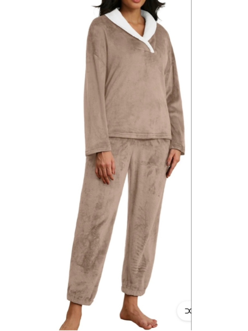 NEW Tan 2 Pc Fluffy Pajama Set Fleece Lounge Top Pants Plush Sleepwear S